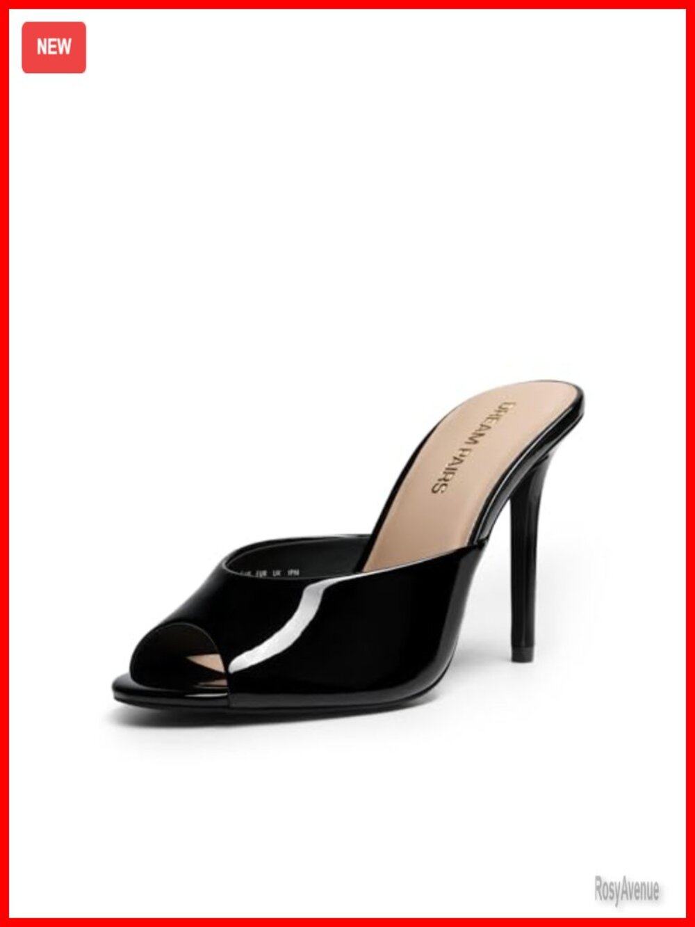 Peep Toe Mule Heel Sandal, Faux Leather Stiletto, Slip On, Dress Shoes